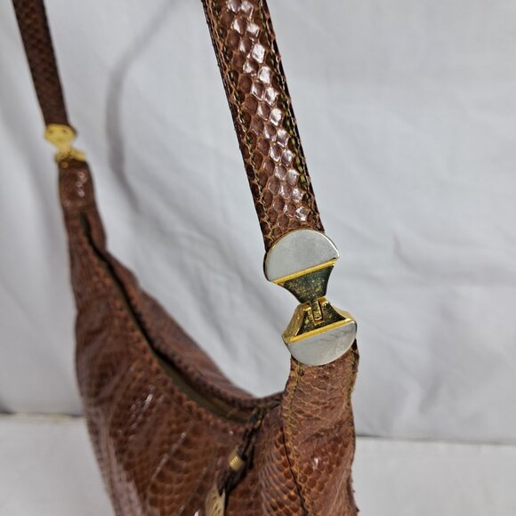 Vtg Morris Moskowitz Brown Genuine Reptile Shoulder Purse - Picture 8 of 16